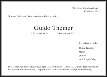 Todesanzeige von Guido Theiner von Rheinische Post