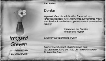 Todesanzeige von Irmgard Greven von Rheinische Post