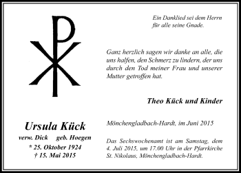 Todesanzeige von Ursula Kück von Rheinische Post