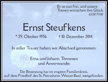 Todesanzeige von Ernst Steufkens von Rheinische Post