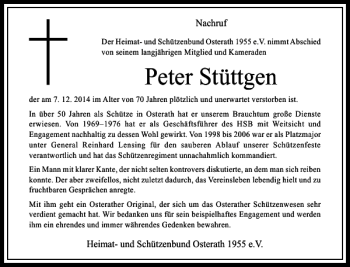 Todesanzeige von Peter Stüttgen von Rheinische Post