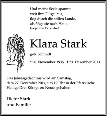 Todesanzeige von Klara Stark von Rheinische Post