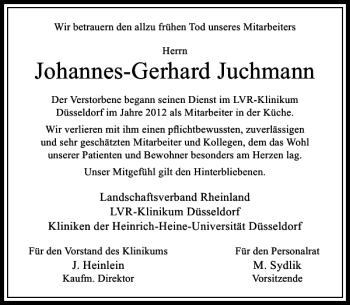 Todesanzeige von Juchmann Johannes-Gerhard von Rheinische Post