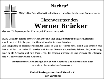 Todesanzeige von Werner Brücker von Rheinische Post