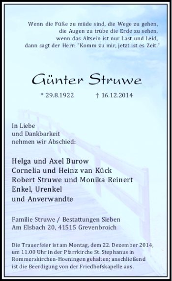 Todesanzeige von Günter Struwe von Rheinische Post