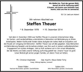 Todesanzeige von Steffen Theuer von Rheinische Post