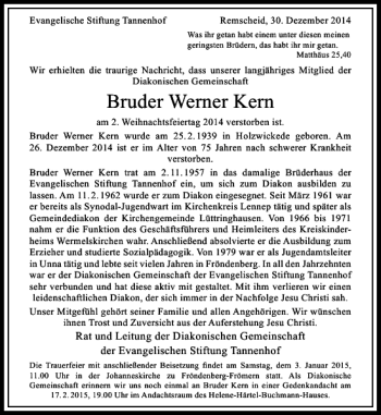 Todesanzeige von Werner Kern von Rheinische Post