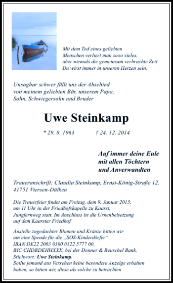 Todesanzeige von Uwe Steinkamp von Rheinische Post