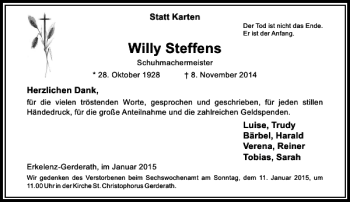 Todesanzeige von Willy Steffens von Rheinische Post