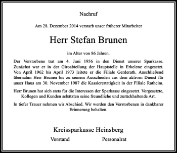 Todesanzeige von Stefan Brunen von Rheinische Post