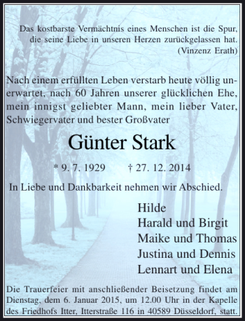 Todesanzeige von Günter Stark von Rheinische Post