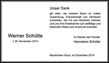 Todesanzeige von Werner Schütte von Rheinische Post