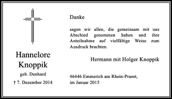 Todesanzeige von Hannelore Knoppik von Rheinische Post