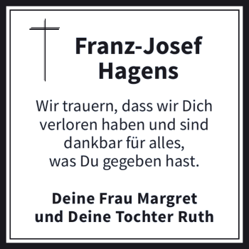 Todesanzeige von Franz-Josef Hagens von Rheinische Post