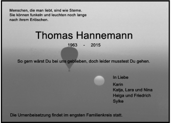 Todesanzeige von Thomas Hannemann von Rheinische Post