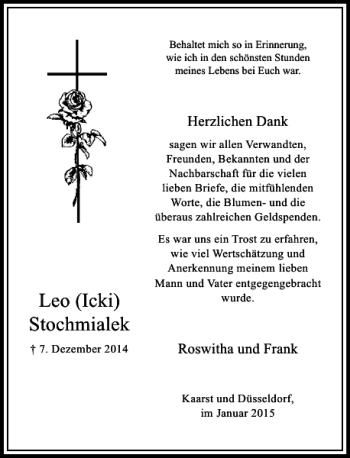 Todesanzeige von Leo Icki Stochmialek von Rheinische Post