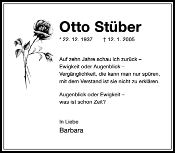 Todesanzeige von Otto Stüber von Rheinische Post