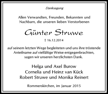 Todesanzeige von Günter Struwe von Rheinische Post