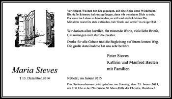 Todesanzeige von Maria Steves von Rheinische Post