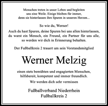 Todesanzeige von Werner Melzig von Rheinische Post