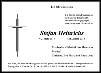 Todesanzeige von Stefan Heinrichs von Rheinische Post