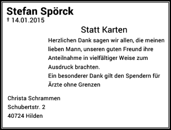 Todesanzeige von Stefan Spörck von Rheinische Post