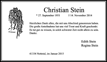 Todesanzeige von Christian Stein von Rheinische Post
