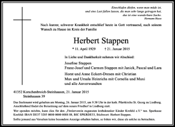 Todesanzeige von Herbert Stappen von Rheinische Post