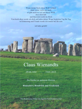 Todesanzeige von Wienandts Claus von Rheinische Post
