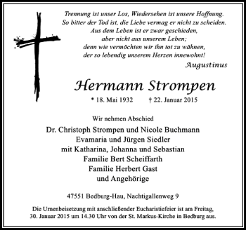 Todesanzeige von Hermann Strompen von Rheinische Post