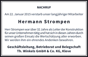 Todesanzeige von Hermann Strompen von Rheinische Post