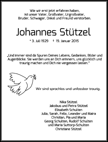 Todesanzeige von Johannes Stützel von Rheinische Post