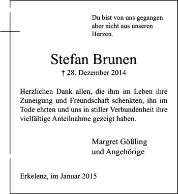 Todesanzeige von Stefan Brunen von Rheinische Post