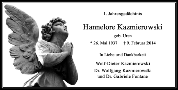 Todesanzeige von Hannelore Kazmierowski von Rheinische Post