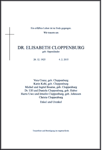 Todesanzeige von Dr. Elisabeth Cloppenburg von Rheinische Post