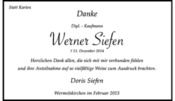 Todesanzeige von Siefen Werner von Rheinische Post