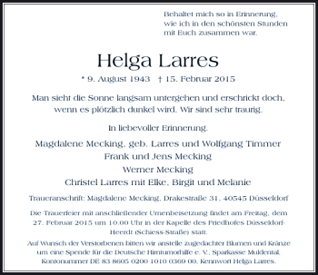 Todesanzeige von Larres Helga von Rheinische Post