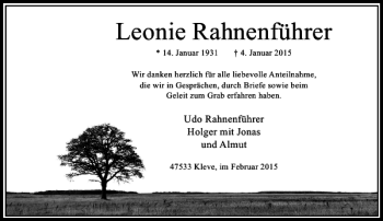 Todesanzeige von Rahnenführer Leonie von Rheinische Post