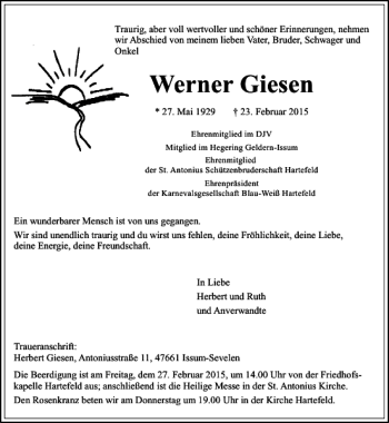 Todesanzeige von Giesen Werner von Rheinische Post