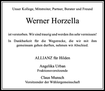 Todesanzeige von Horzella Werner von Rheinische Post