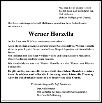 Todesanzeige von Horzella Werner von Rheinische Post