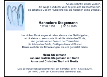 Todesanzeige von Stegemann Hannelore von Rheinische Post