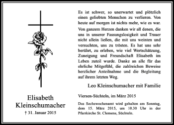 Todesanzeige von Kleinschumacher Elisabeth von Rheinische Post