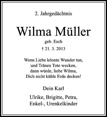 Todesanzeige von Müller Wilma von Rheinische Post