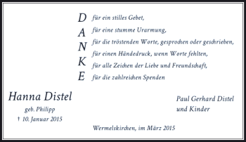 Todesanzeige von Distel Hanna von Rheinische Post