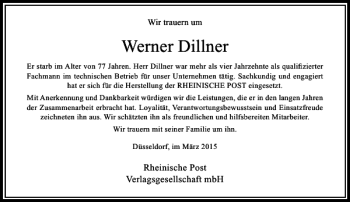 Todesanzeige von Dillner Werner von Rheinische Post