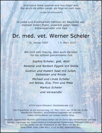 Todesanzeige von med. vet. Werner Scheler Dr. von Rheinische Post