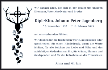 Todesanzeige von Johann Peter Jagenberg Dipl.-Kfm. von Rheinische Post