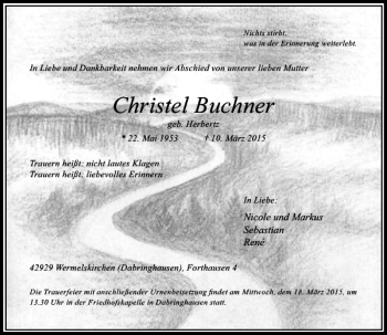 Todesanzeige von Buchner Christel von Rheinische Post