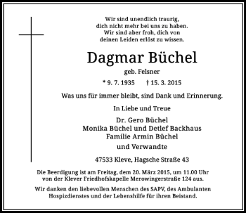 Todesanzeige von Büchel Dagmar von Rheinische Post